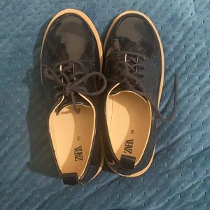 Zara Patent Dress Shoes Navy Blue.